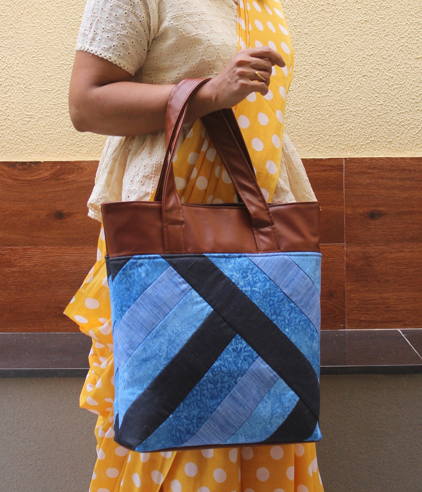 Blue & Brown Tote Bag