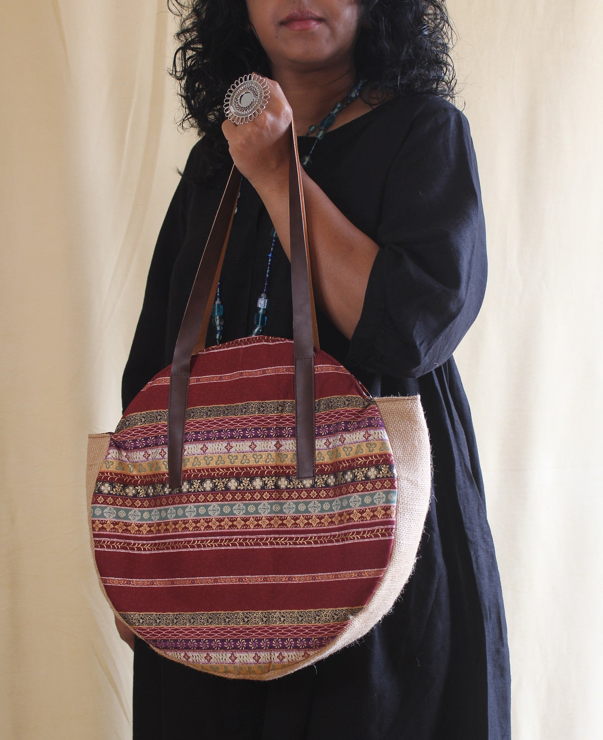 Maroon Jute Tote Bag