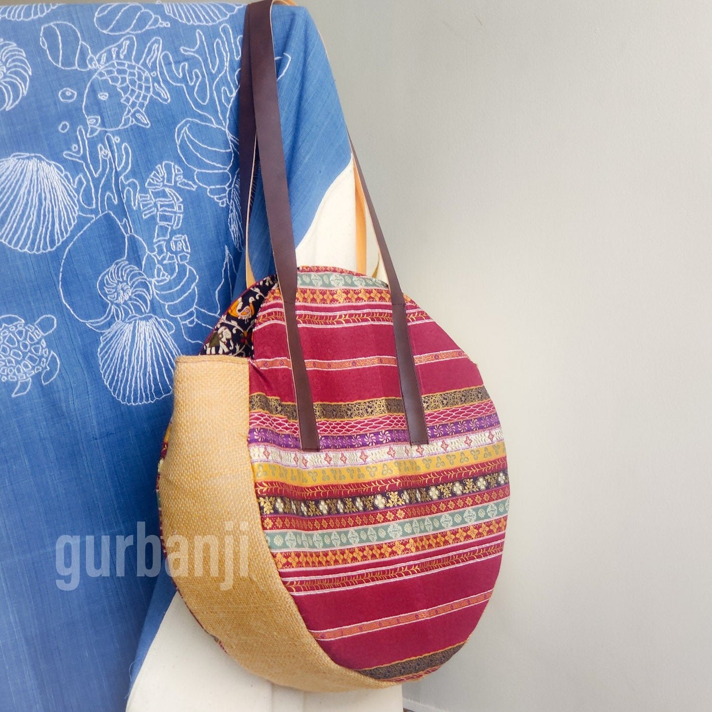 Maroon Jute Tote Bag