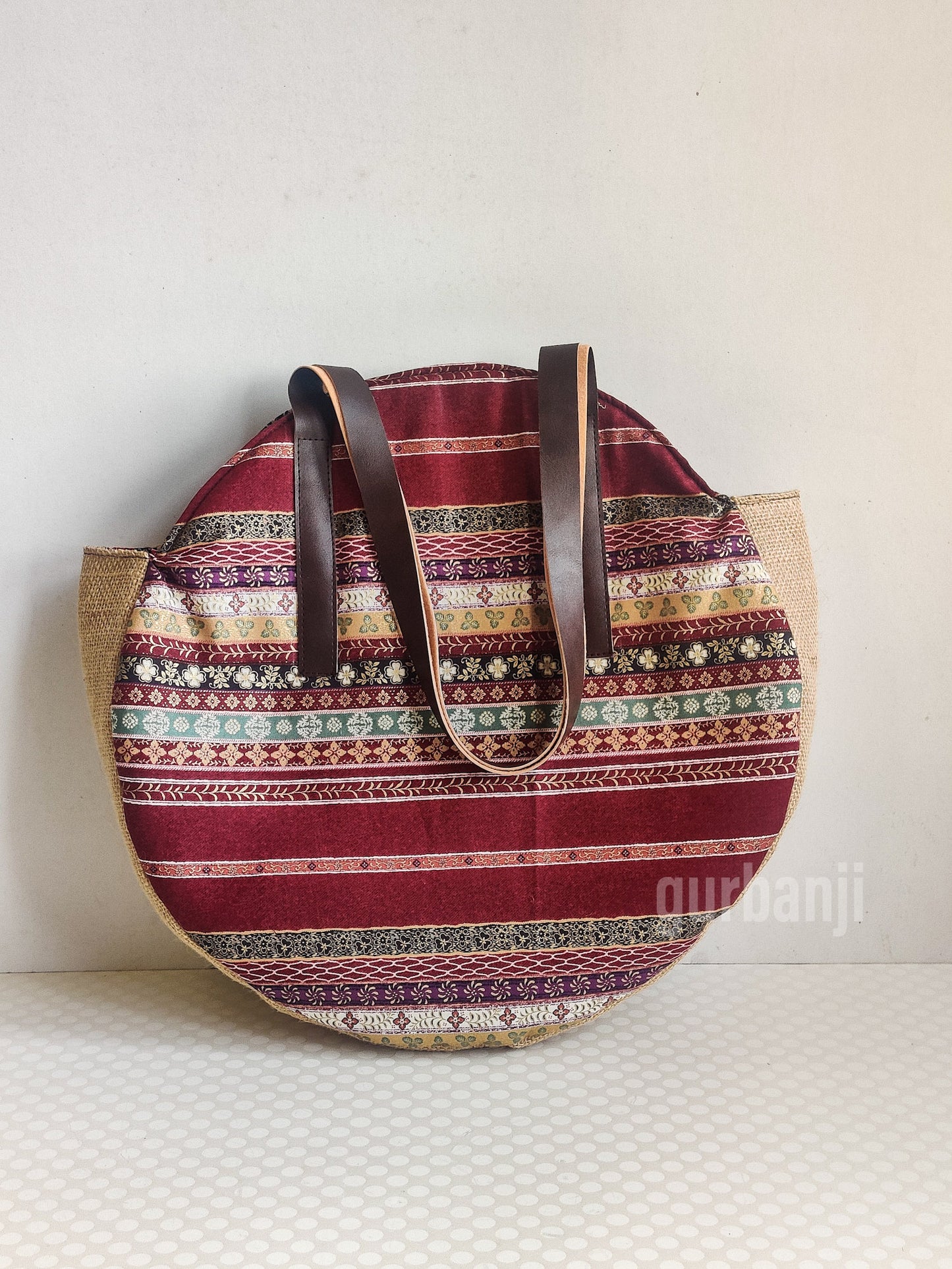 Maroon Jute Tote Bag