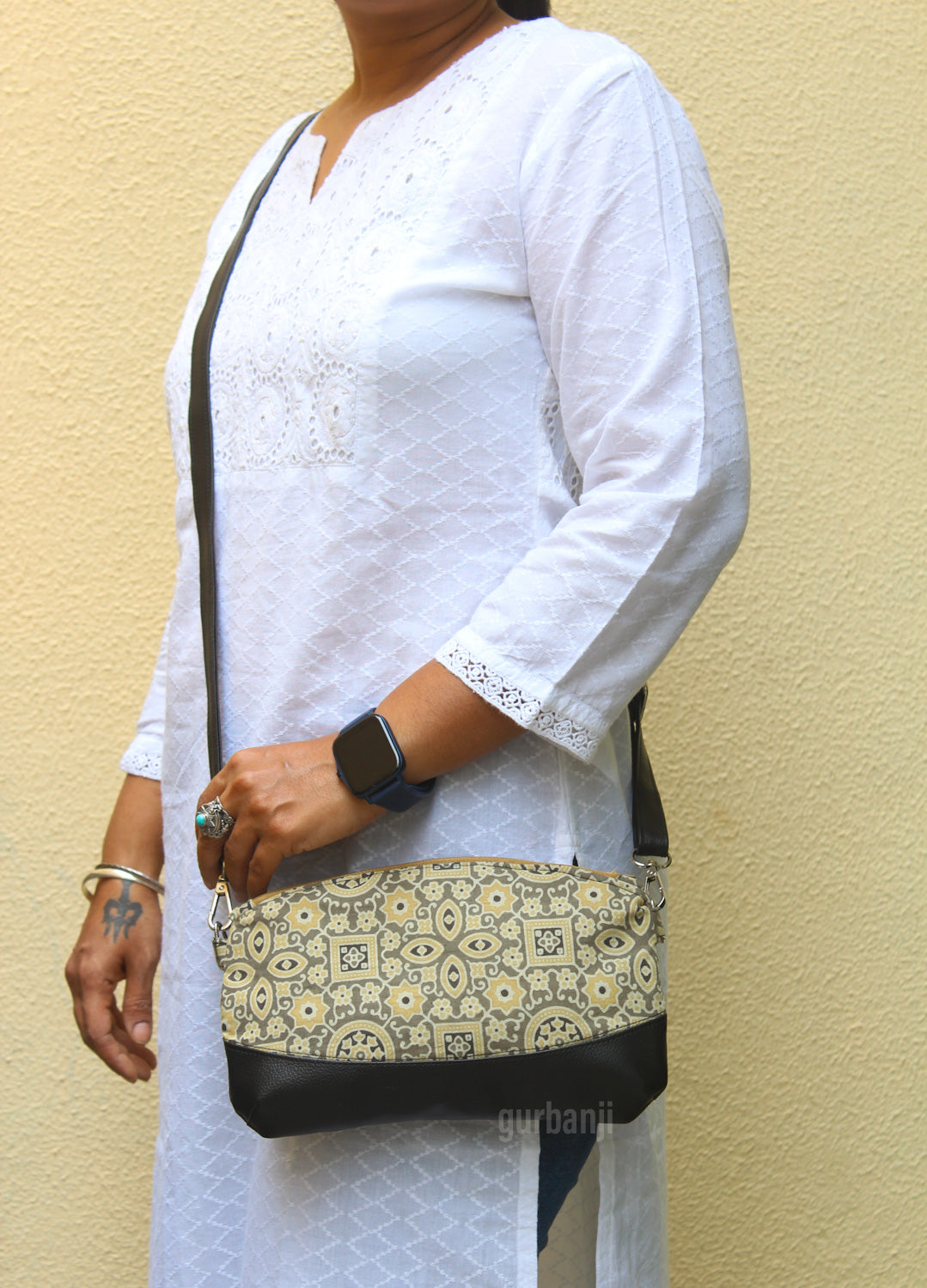 Beige Ajrakh Sling Bag